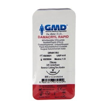 Damacryl Rapid 4/0 19MM Keskin 3/8 75CM Emilebilir İplik