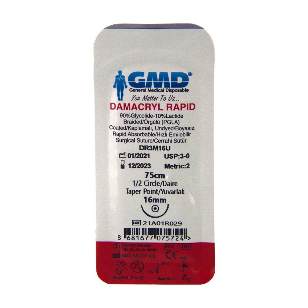 Damacryl Rapid 3/0 16MM Yuvarlak 1/2 75CM Emilebilir İplik