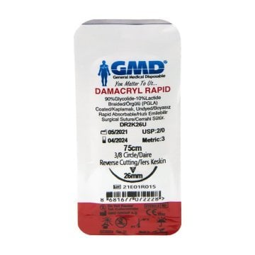 Damacryl Rapid 2/0 26MM Keskin 3/8 75CM Emilebilir İplik