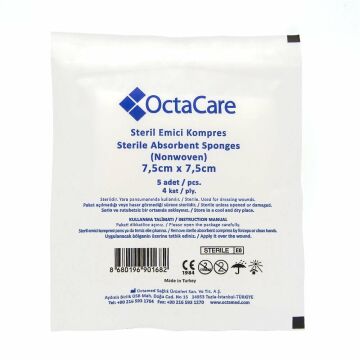 Octacare 7,5 cm*7,5 cm Steril Emici Kompres 100'lü