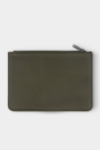 Haki Küçük Boy Deri Clutch Çanta