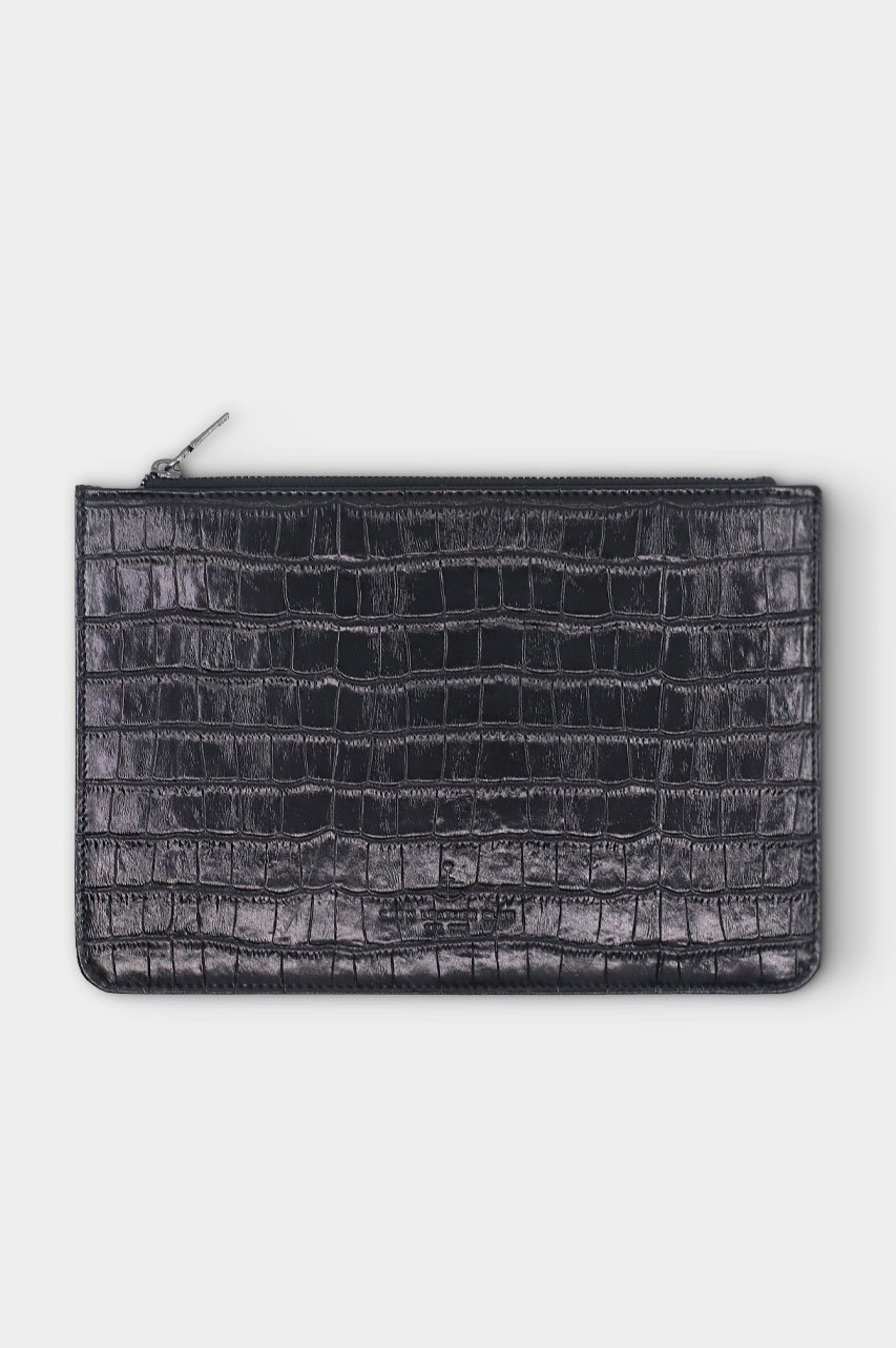 Timsah Baskılı Siyah Küçük Boy Deri Clutch Çanta
