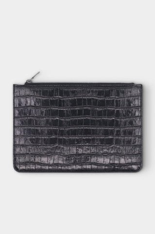 Timsah Baskılı Siyah Küçük Boy Deri Clutch Çanta