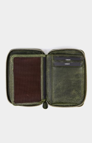 Vintage Yeşil Gerçek Deri Fermuarlı Mini Cüzdan