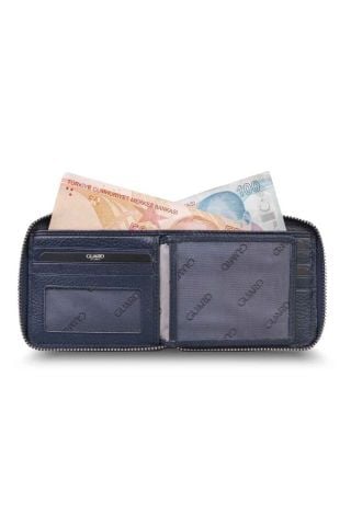 Guard Retro Fermuarlı Deri Lacivert Cüzdan