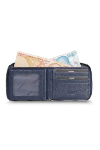 Guard Retro Fermuarlı Deri Lacivert Cüzdan