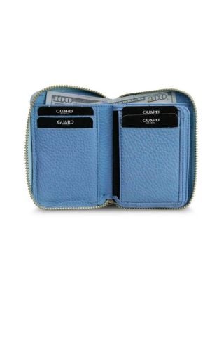 Buz Mavi Gerçek Deri Fermuarlı Mini Cüzdan - Guard