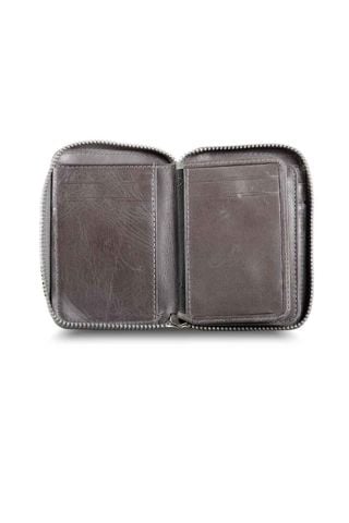 Gri Tiguan Gerçek Deri Fermuarlı Mini Cüzdan - Guard