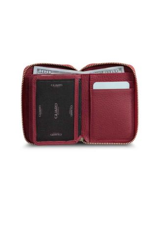 Kırmızı Gerçek Deri Fermuarlı Mini Cüzdan - Guard