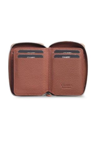 Taba Gerçek Deri Fermuarlı Mini Cüzdan - Guard