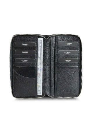 Çok Kart Girişli Mat Siyah Deri Portföy Cüzdan & Kartlık - Guard