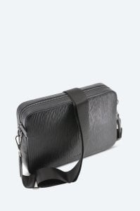 Yol Baskılı Askılı Siyah Deri Clutch Çanta