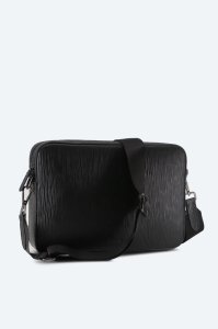 Yol Baskılı Askılı Siyah Deri Clutch Çanta