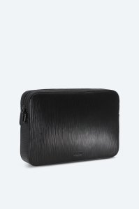 Yol Baskılı Askılı Siyah Deri Clutch Çanta