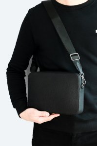Mat Siyah Askılı Deri Clutch Çanta