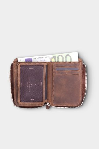 Vintage Taba Dış Cepli Versay Gerçek Deri Fermuarlı Cüzdan