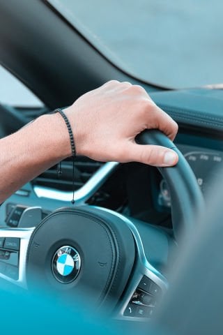 Siyah Doğal Taşlı Ayarlanabilir Makrome Bileklik