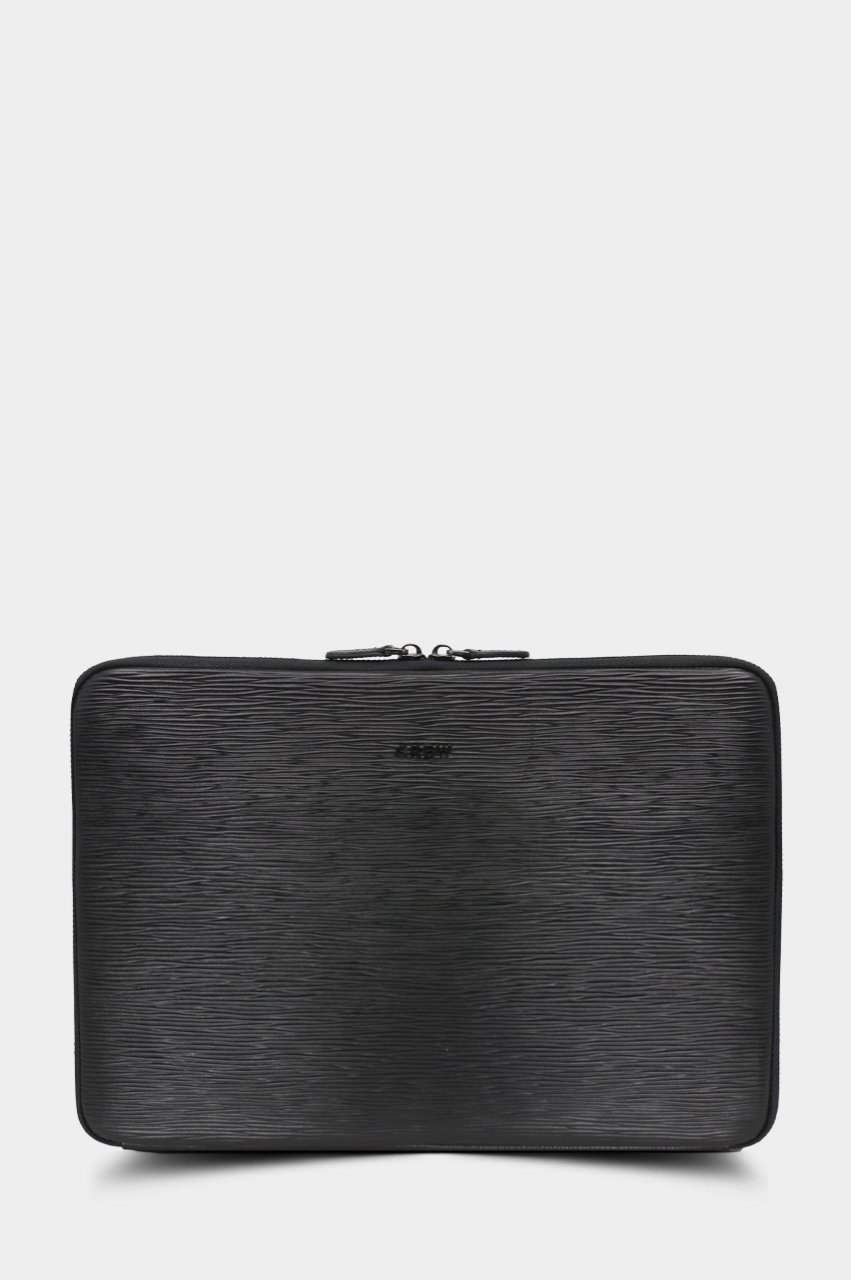 Yol Baskılı Hakiki Deri Siyah MacBook Çantası