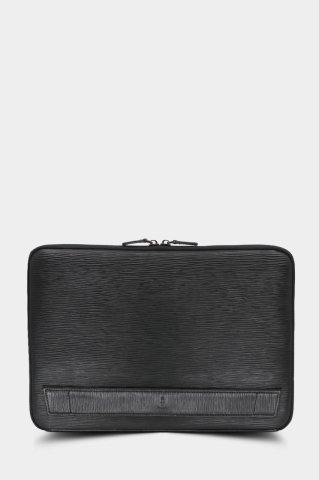 Yol Baskılı Hakiki Deri Siyah MacBook Çantası