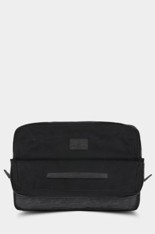 Yol Baskılı Hakiki Deri Siyah MacBook Çantası