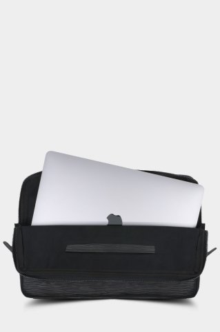 Yol Baskılı Hakiki Deri Siyah MacBook Çantası
