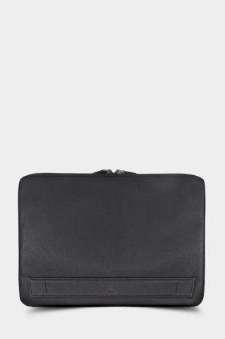 Saffiano Baskılı Hakiki Deri Siyah MacBook Çantası