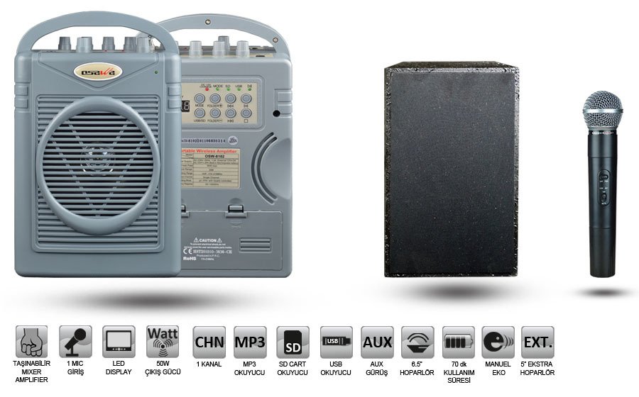 OSW-8102 E Portatif Mixer Anfi Ekstra hoparlörlü