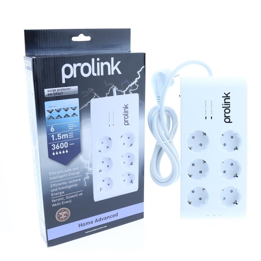 Prolink PR-SP06T 6'lı Akım Korumalı Priz 3600J 1.5mt