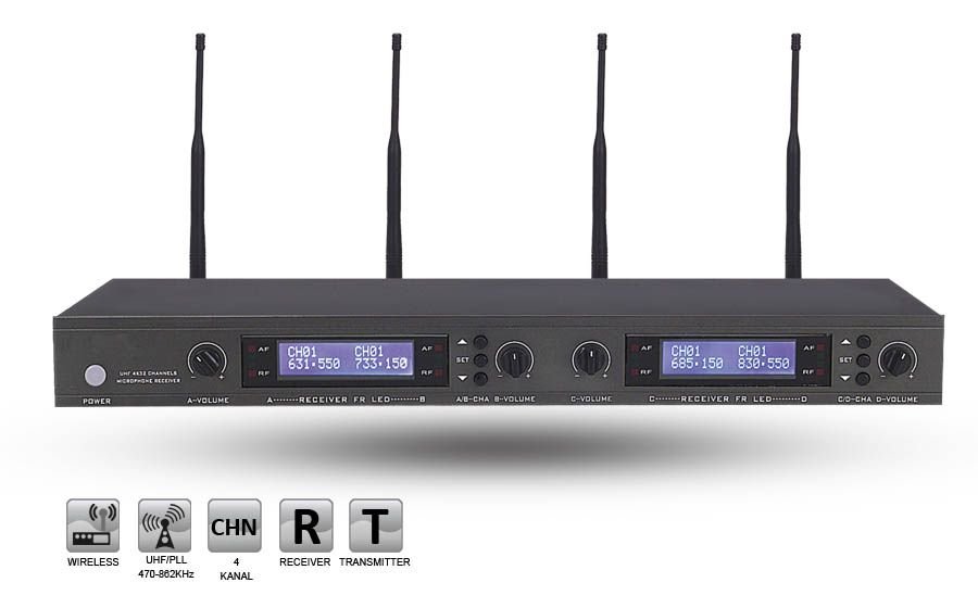 Roof R-4000 Telsiz Mikrofon Alıcı Sistem 4 Kanal 4 Anten