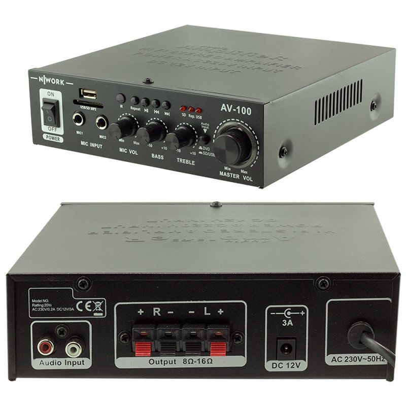NWORK AV-100 USB/SD 2 x 20W 4-8 OHM AMPLİFİKATÖR