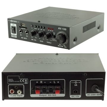 NWORK AV-100 USB/SD 2 x 20W 4-8 OHM AMPLİFİKATÖR