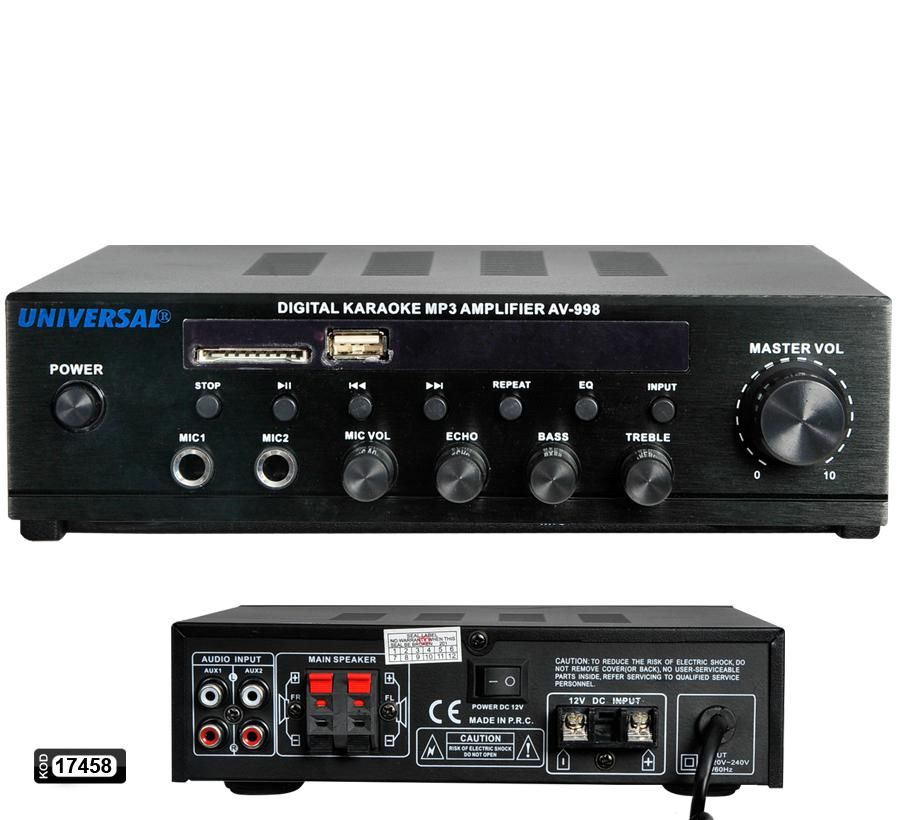Universal AV-998 2 Mikrofon Girişli USB-SD Anfi
