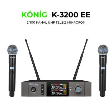 KÖNİG K–3200 ÇİF KANAL UHF TELSİZ MİKROFON 2*99 DEĞİŞEBİLİR FREKANS