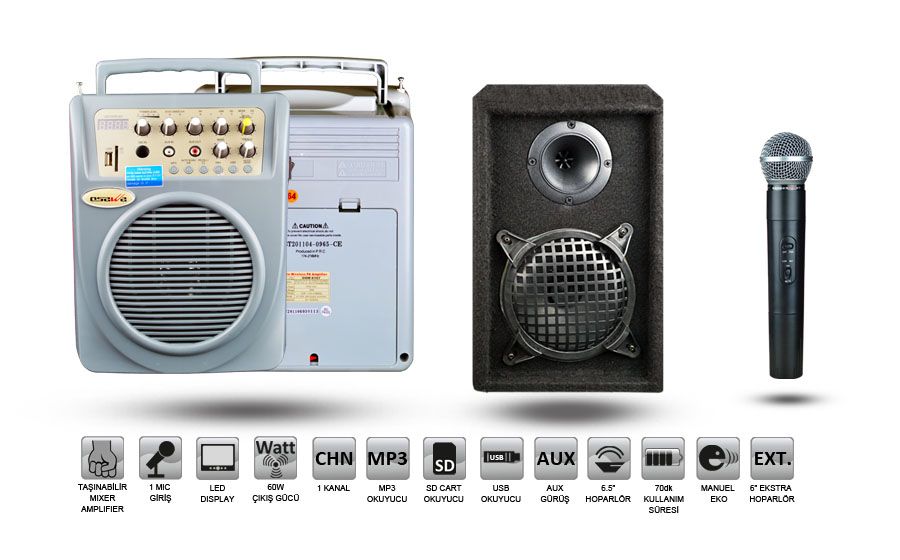 Osawa Osw-8107E Seyyar Portatif Şarjlı Anfi El Mikrofonlu Hoparlörlü