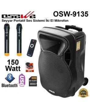Osawa Osw-9135 2 El Mikrofonlu Taşınabilir Portatif Seyyar Anfi