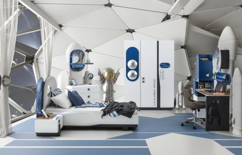 Space 7 Genç Odası - (3 Kapılı Dolap + Çalışma Masası Alt Modül + Başlıklı Karyola (100x200)