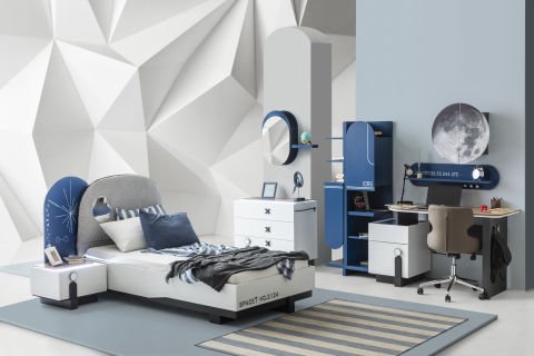 Space 7 Genç Odası - (3 Kapılı Dolap + Çalışma Masası Alt Modül + Başlıklı Karyola (100x200)