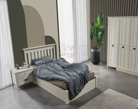 Gize Genç Odası 4 Kapılı - (4 Kapılı Dolap + Komodin + Başlıklı Bazalı Karyola (100x200)