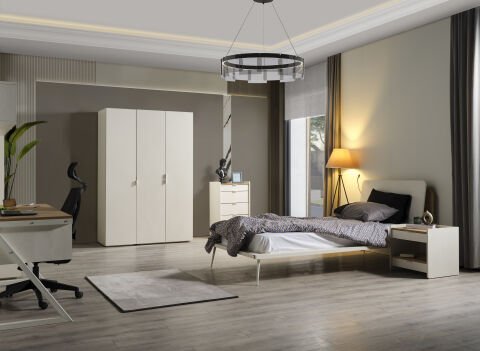 Halikarnas Genç Odası - (2 kapılı Askılı Aynalı Dolap + 1 Kapılı Raflı Aynalı Dolap + Çalışma Masası + Karyola (100x200)