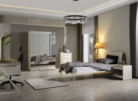 Halikarnas Genç Odası - (2 kapılı Askılı Aynalı Dolap + 1 Kapılı Raflı Aynalı Dolap + Çalışma Masası + Karyola (100x200)