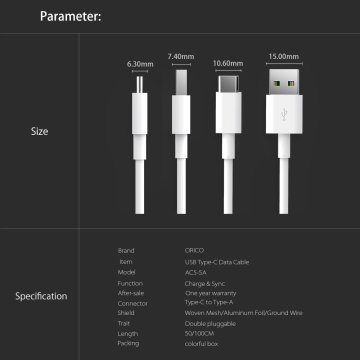 Orico 5V/2A Hızlı şarj ve Data kablosu 1 Metre (Samsung note7, Galaxy S8, Huawei P9 Macbook LG G5 Xiaomi Mi 5 HTC 10, Sony xperia XZ Premium)