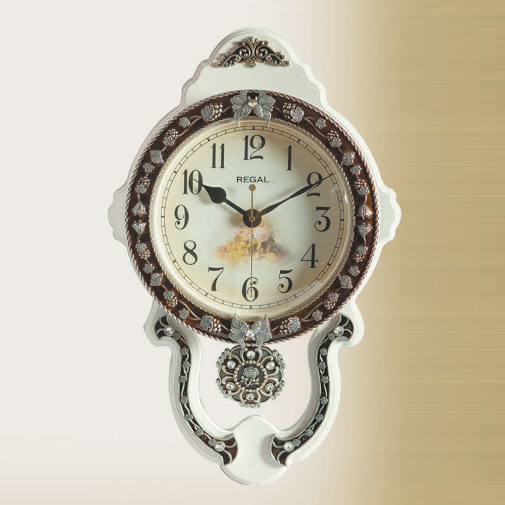 Regal 8132 WI Mine Süslemeli dekoratif Kırık Beyaz Sarkaçlı duvar saati
