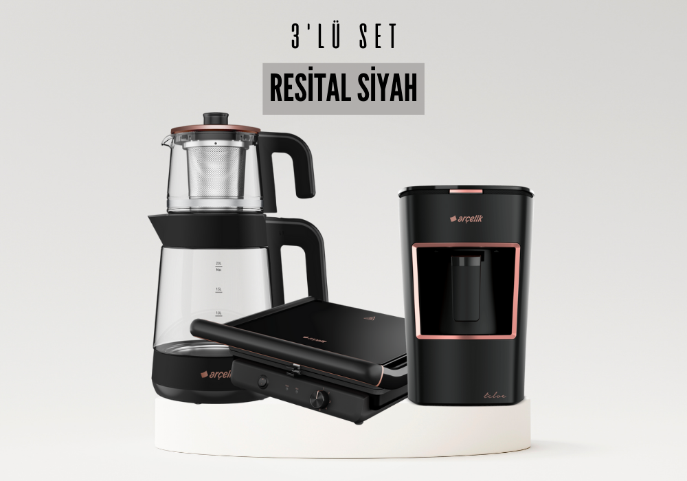 Arçelik RESİTAL Siyah 3'lü Set (CM 6964 S - TM 6046 CS - K 3300 Siyah)