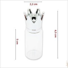 Cam Tüp Şişe 6,5cm x 2,2cm, Kral Tacı Gümüş Kapaklı - 1 Adet