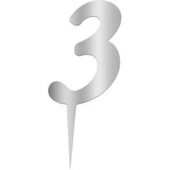 Pleksi Rakam Pasta Süsü, 12,5cm x 5cm - 1 Adet Gümüş