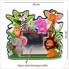 Safari Sevimli Hayvanlar Aynalı Duvar Stickerı, 33cm x 30cm