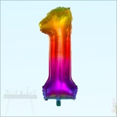 1 Yaş Rakam Folyo Balon, 100 cm - Gökkuşağı