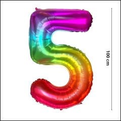 5 Yaş Rakam Folyo Balon, 100 cm - Gökkuşağı
