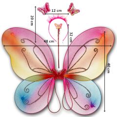Kelebek Kanat, Asa ve Taç 3'lü Set - Rainbow
