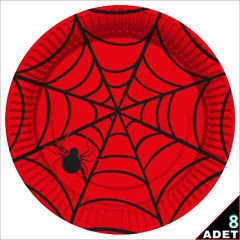 Örümcek Ağı Karton Tabak, 23cm x 8 Adet - Kırmızı